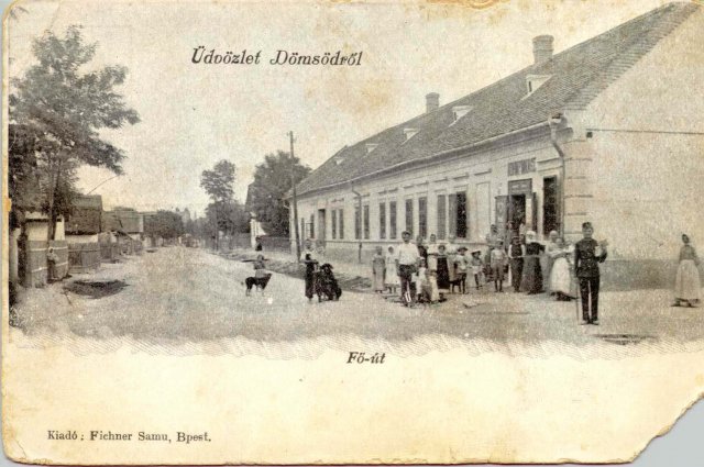 Kohn Pinkasz dömsödi háza képeslapon (Forrás: MZSL)